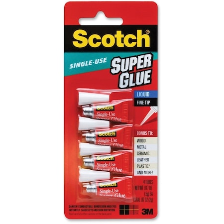 Scotch Super Glue Liquid - 0.05 grams Single-Use Tubes, Clear, 0.02 oz, 4 PK MMMAD114
